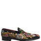 Black Velvet Floral Embroidery Loafers Shoes