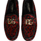 Red Leopard Print Pony Hair Dress Loafers Shoes