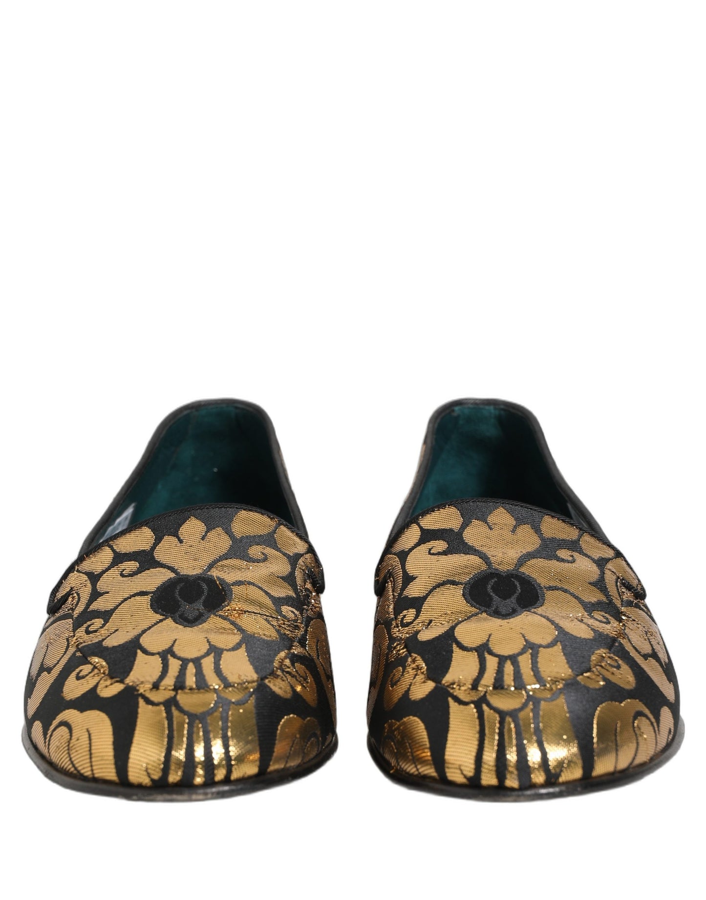 Black Gold Floral Jacquard Dress Loafers Shoes