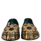 Black Gold Floral Jacquard Dress Loafers Shoes