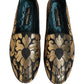 Black Gold Floral Jacquard Dress Loafers Shoes