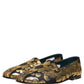 Black Gold Floral Jacquard Dress Loafers Shoes