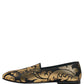 Black Gold Floral Jacquard Dress Loafers Shoes