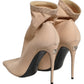 Beige Stretch Socks Heels Ankle Boots Shoes