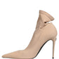 Beige Stretch Socks Heels Ankle Boots Shoes