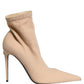 Beige Stretch Socks Heels Ankle Boots Shoes
