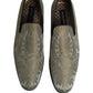 Gold Floral Jacquard Slip On Loafers Shoes