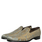 Gold Floral Jacquard Slip On Loafers Shoes