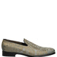 Gold Floral Jacquard Slip On Loafers Shoes