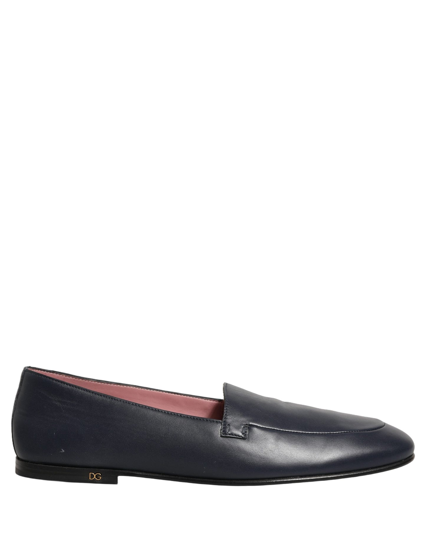 Navy Blue Leather Logo Slip On Loafers Shoes