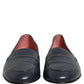 Navy Blue Leather Logo Slip On Loafers Shoes