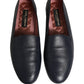 Navy Blue Leather Logo Slip On Loafers Shoes