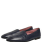 Navy Blue Leather Logo Slip On Loafers Shoes