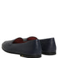 Navy Blue Leather Logo Slip On Loafers Shoes