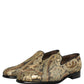 Gold Brocade Slip On Men Dress Loafers Shoes