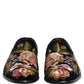 Black Velvet Floral Embroidery Loafers Shoes