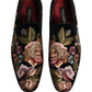 Black Velvet Floral Embroidery Loafers Shoes