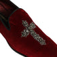 Maroon Suede Cross Slip On Dress Loafers Shoes