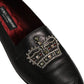 Black Leather Crown Embellished Loafers Shoes