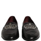 Black Leather Crown Embellished Loafers Shoes