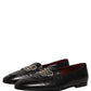 Black Leather Crown Embellished Loafers Shoes
