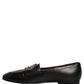 Black Leather Crown Embellished Loafers Shoes