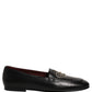 Black Leather Crown Embellished Loafers Shoes