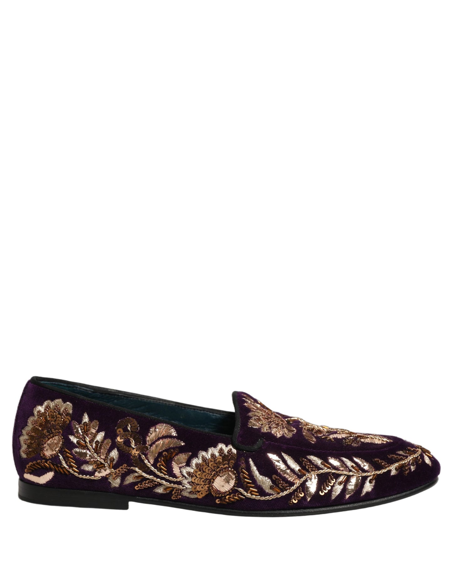 Violet Velvet Floral Embroidery Loafers Shoes