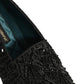 Black Velvet Embroidered Dress Loafers Shoes