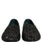 Black Velvet Embroidered Dress Loafers Shoes