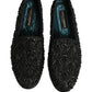 Black Velvet Embroidered Dress Loafers Shoes