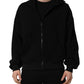 Black Cotton Men Hooded FullZip Bomber Jacket