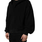Black Cotton Men Hooded FullZip Bomber Jacket