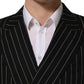 Black Stripes Wool Double Breasted Jacket