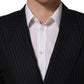 Black Stripes Wool Double Breasted Jacket