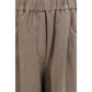 Beige Cotton Casual Pants