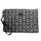 MCM Veritas Medium Dark Grey Denim Monogram Logo Canvas Clutch Pouch Handbag