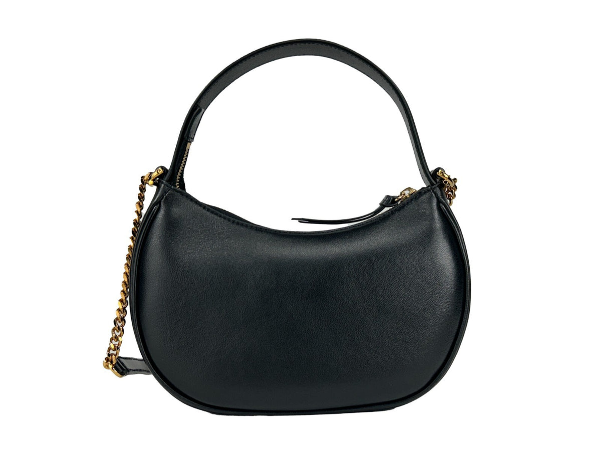 Versace Quilted Black Leather Half Moon Chain Crossbody Bag