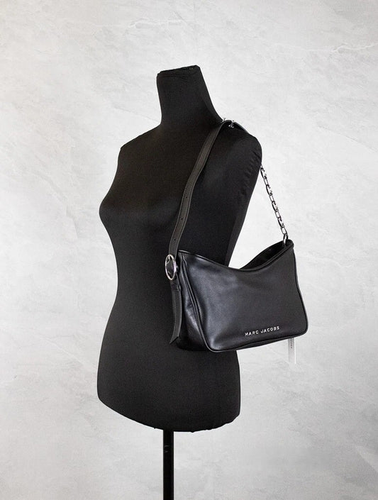 Marc Jacobs Tempo Small Black Smooth Leather Hobo Convertible Shoulder Bag Purse
