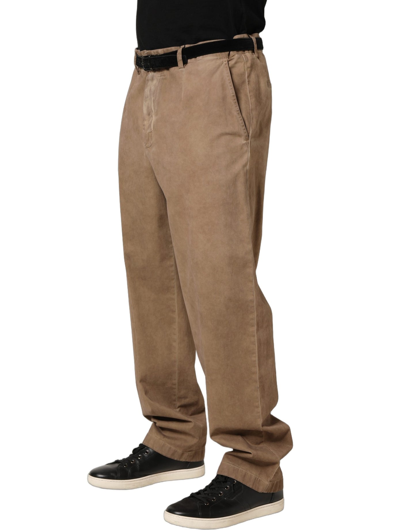 Beige Cotton Straight Leg Men Trouser Pants