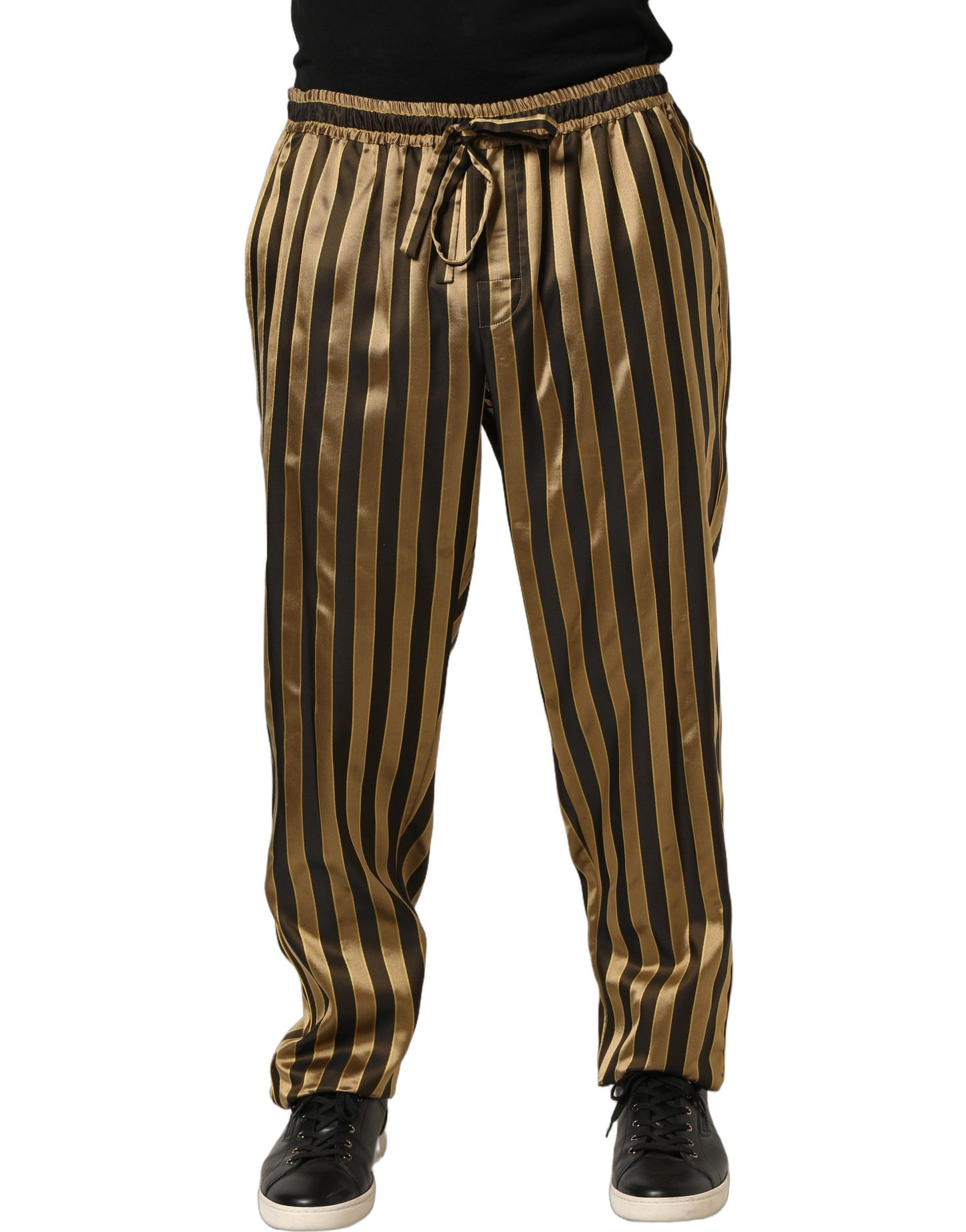 Gold Black Stripes Satin Tapered Leg Pants