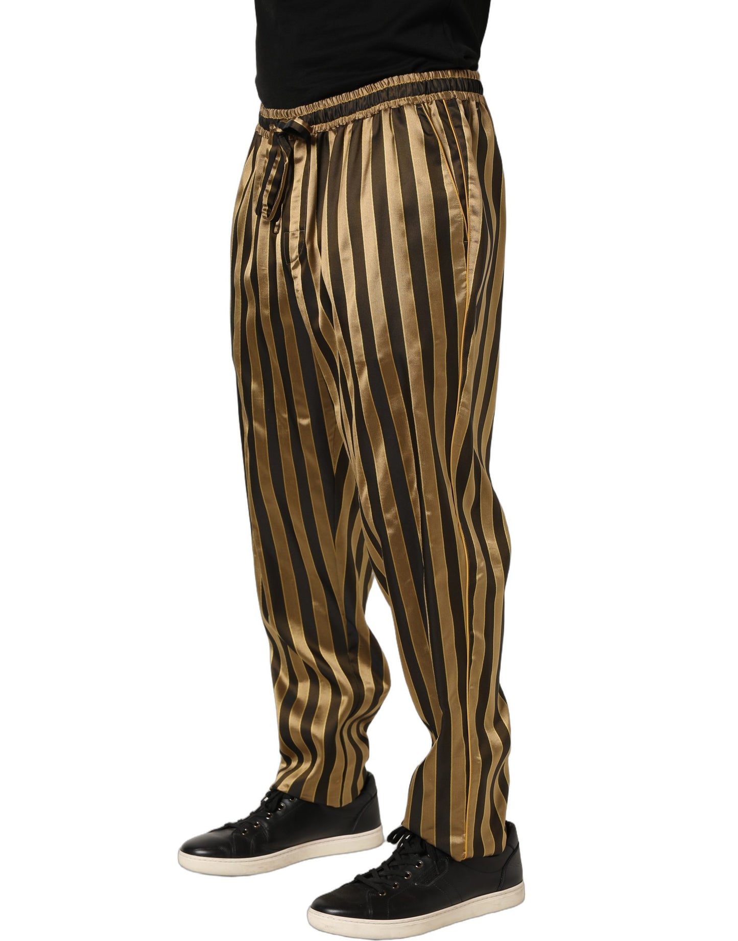 Gold Black Stripes Satin Tapered Leg Pants