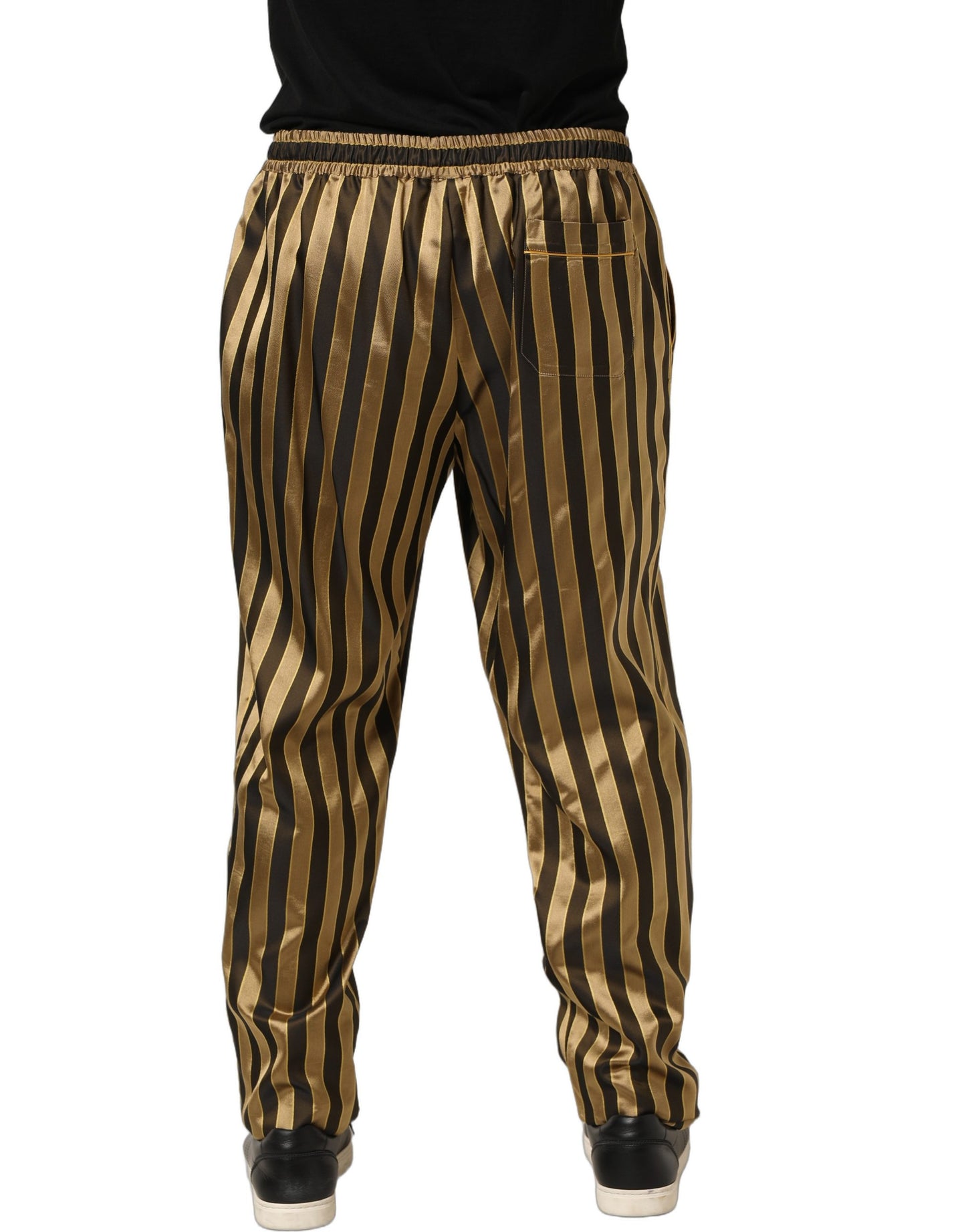 Gold Black Stripes Satin Tapered Leg Pants
