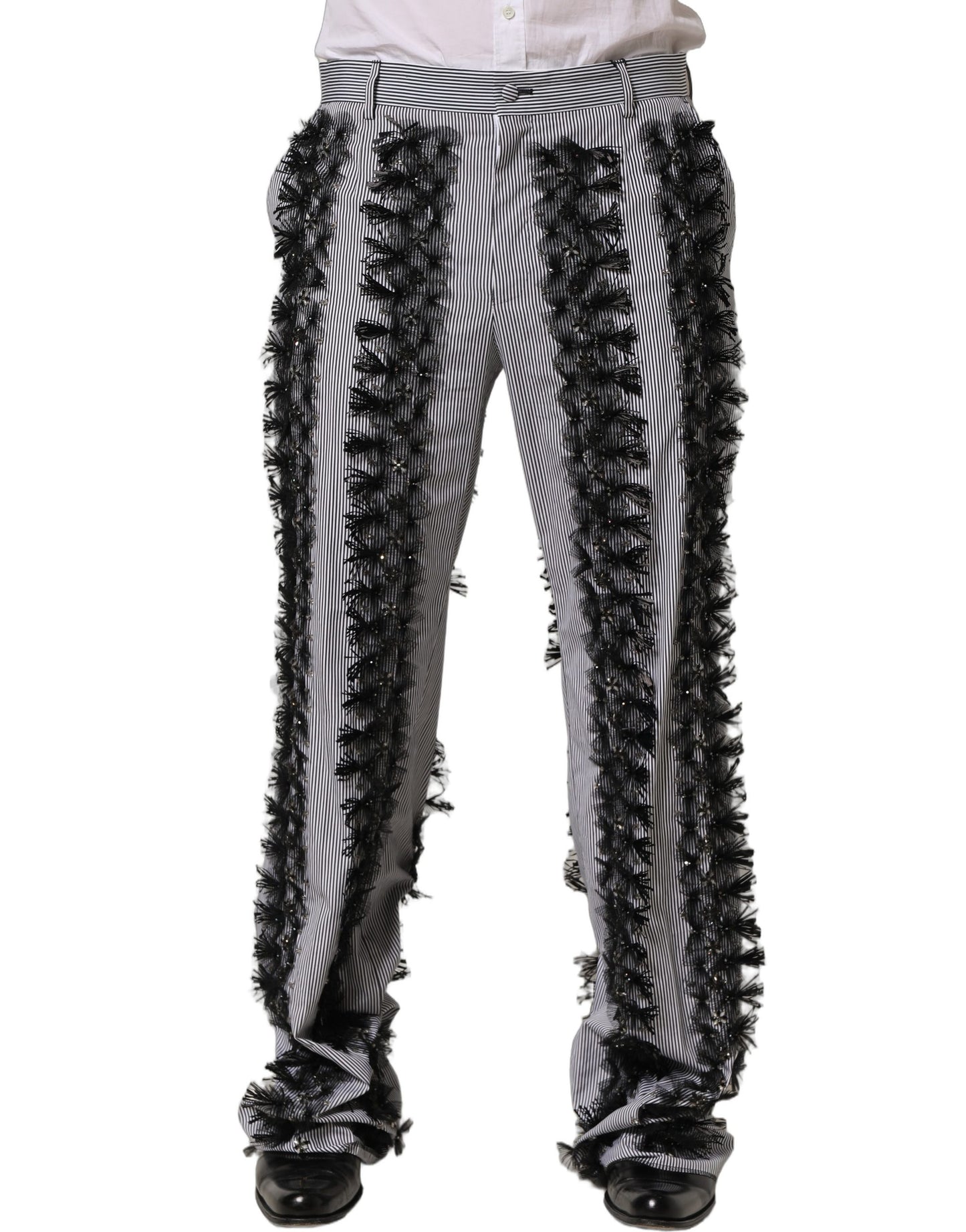 BlackGray Pinstripe Embellished Trouser Pants