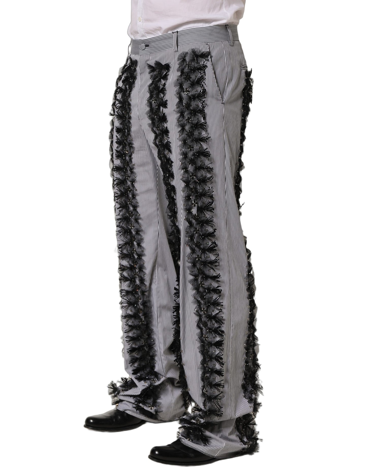 BlackGray Pinstripe Embellished Trouser Pants