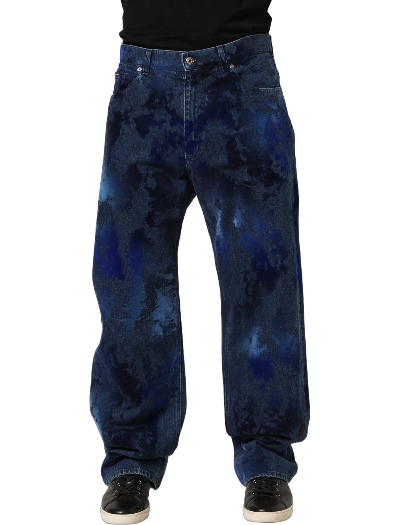 Blue Tie Dye Cotton Men Straight Denim Jeans