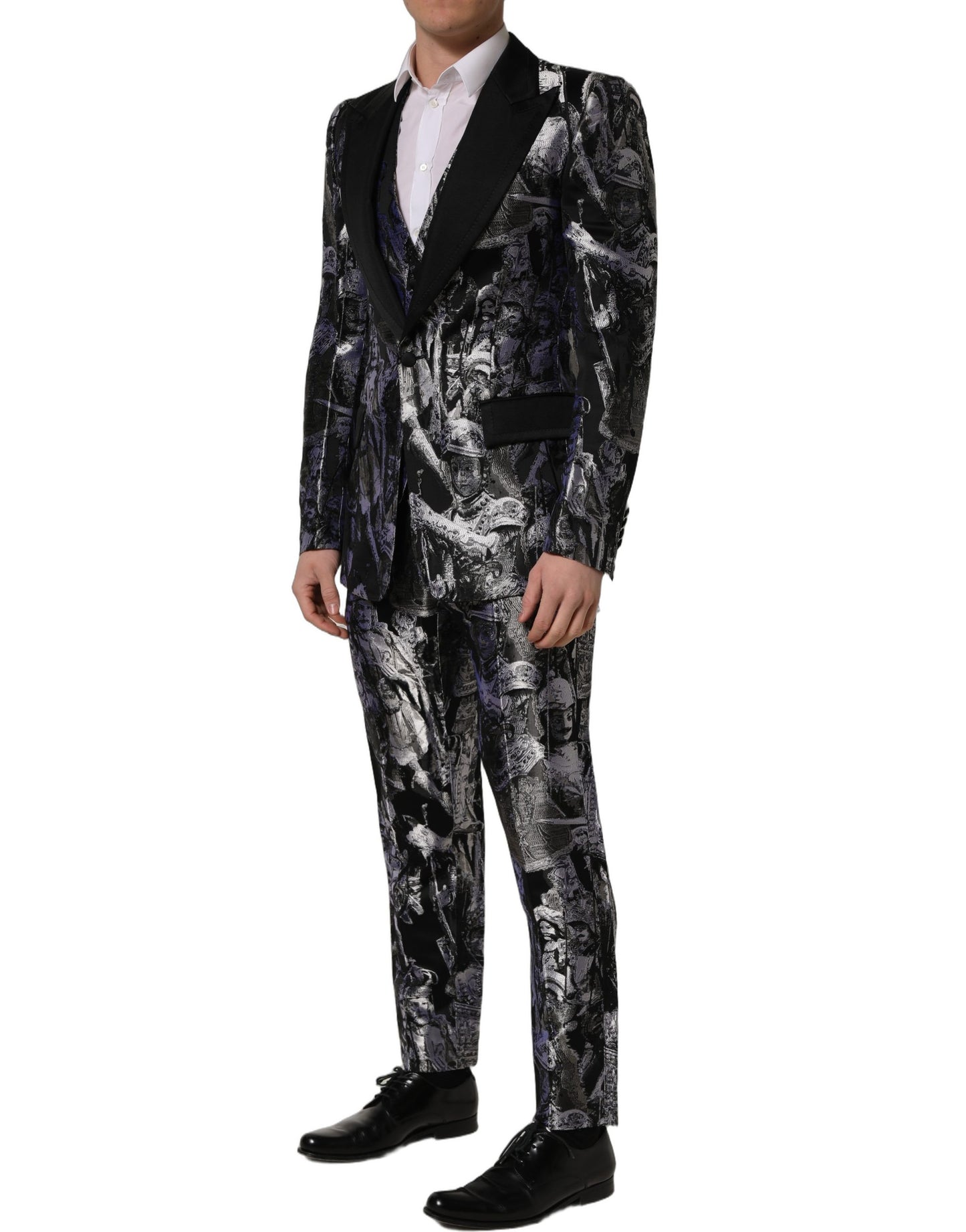 Black Jacquard Slim Fit Formal 3 Piece Suit