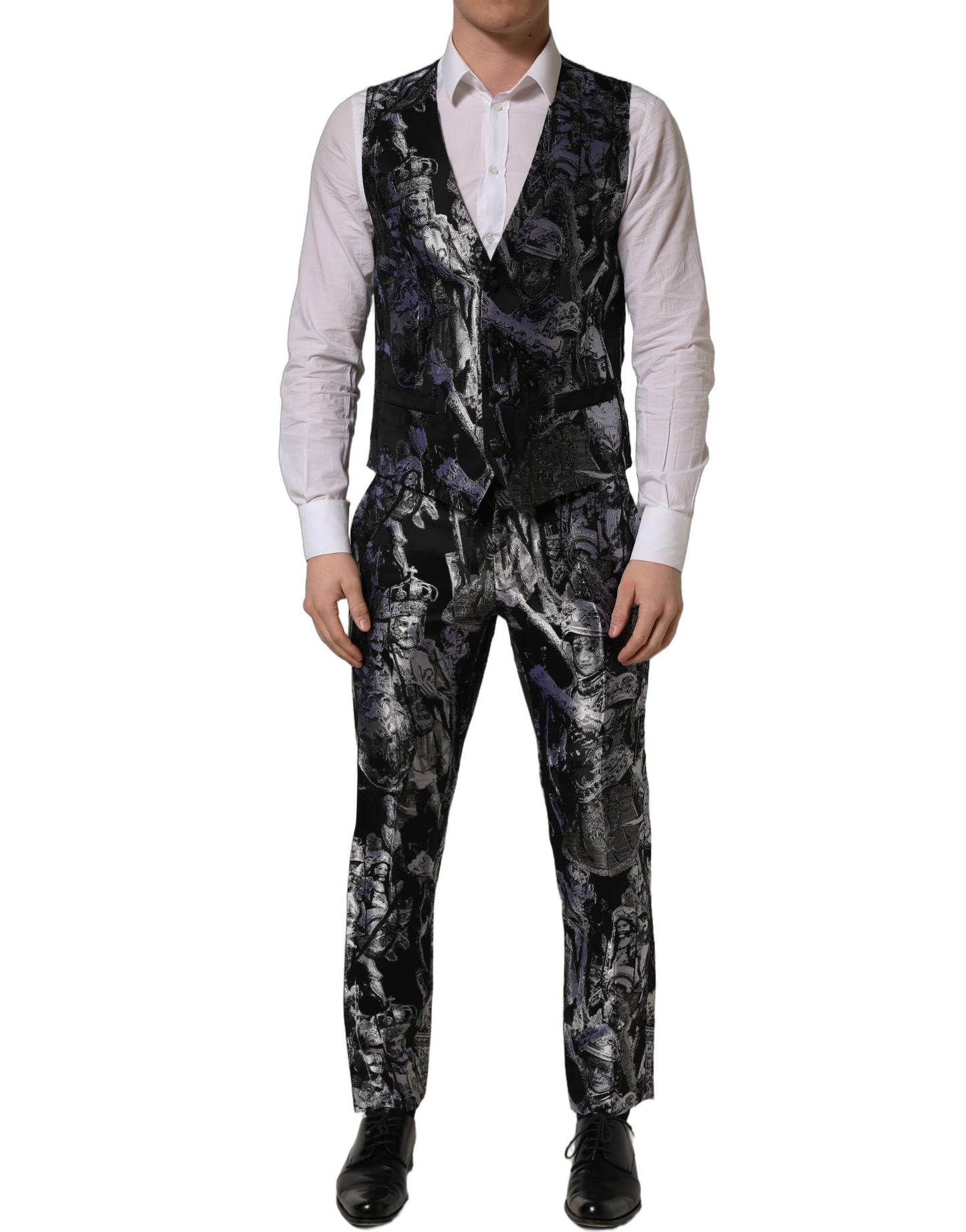 Black Jacquard Slim Fit Formal 3 Piece Suit