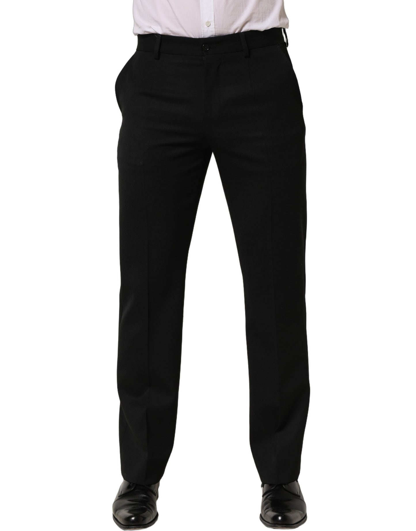 Black Wool Tapered Men Dress Trouser Pants