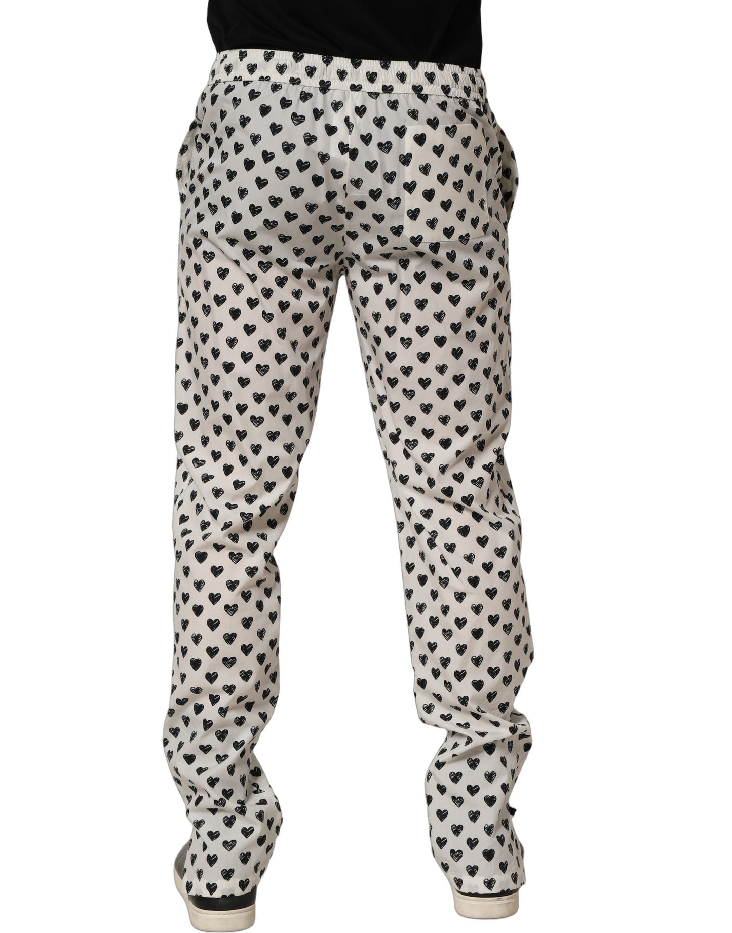 White Graphic Heart Print Men Trousers Pants